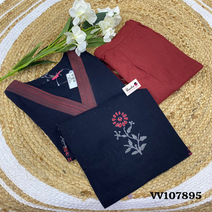 Salwar & Kameez(2pc) Set - Ajrakh Print Black & Merun Combo - VV107895 - VVRCS004