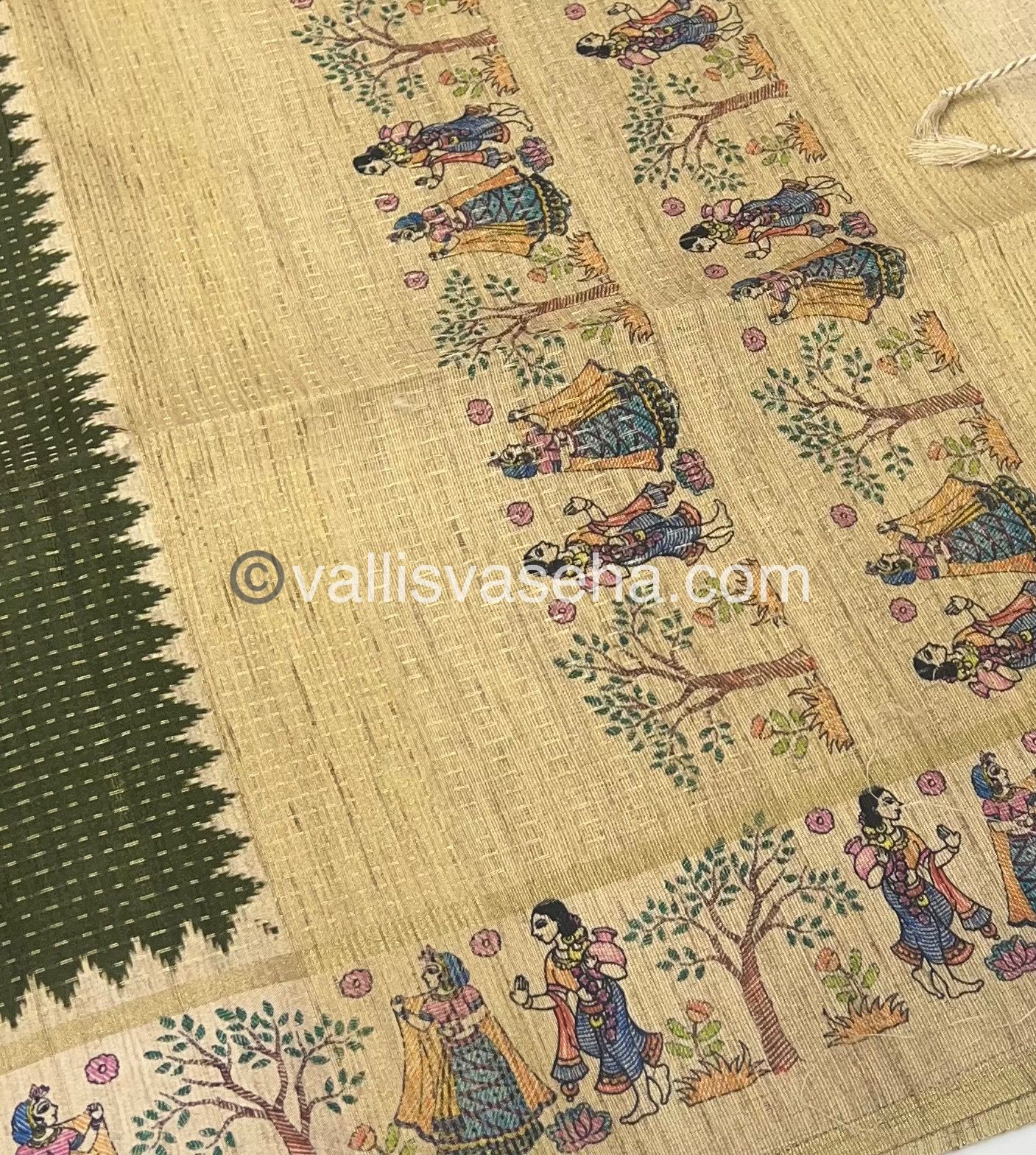 Semi Tussar Silk - Vairavoosi Design - Green & Cream Shade - VVSTS030