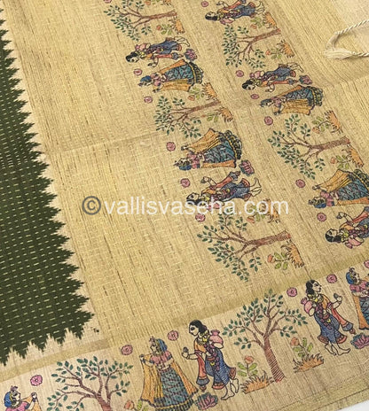Semi Tussar Silk - Vairavoosi Design - Green & Cream Shade - VVSTS030
