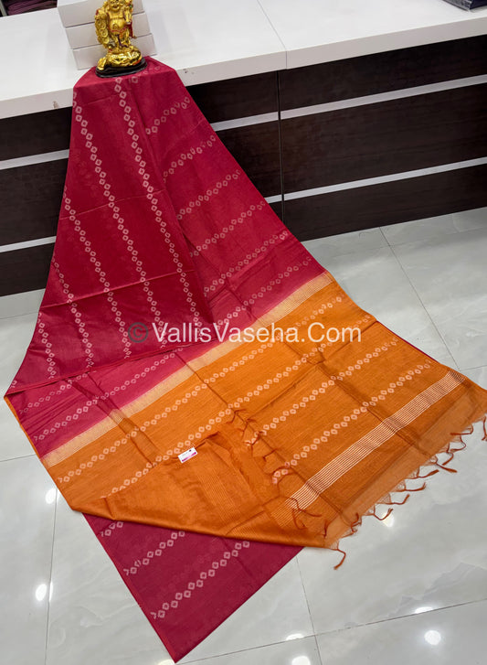 Bhagalpuri Silk - Dark Pink With Orange - VVBS006