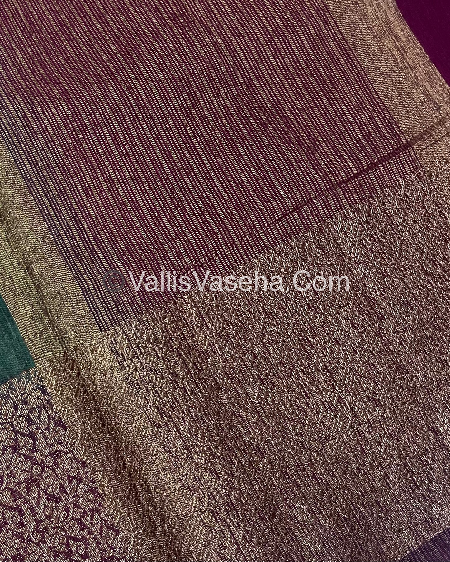 Bamboo Silk Saree -  Hunter Green with  Wine Shade - VVBSS010