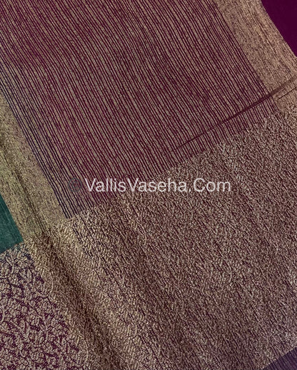 Bamboo Silk Saree -  Hunter Green with  Wine Shade - VVBSS010