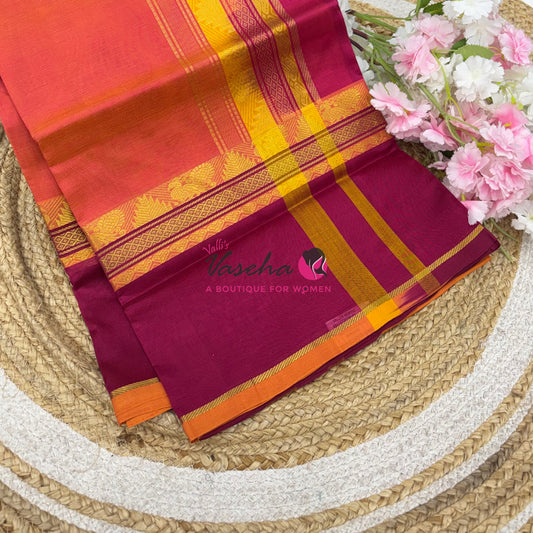 Pure Silk Cotton Saree - Peachish Pink & Pinkish Red Shade - VVPSC013