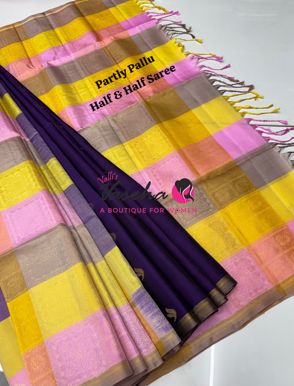 Pure Soft Silk Saree - Partly Pallu -  Half & Half Saree - VVPSS088
