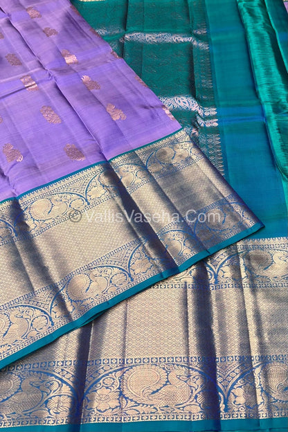 Half Mix - Pure Soft Silk Saree - Lavender & Peacock Blue Shade - VVPSS031