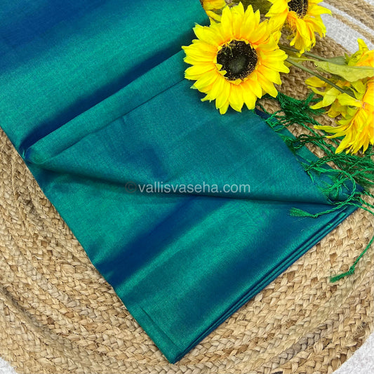 Khadi Tissue Sarees - Peacock Greenish Blue - Premium Quality - VVKTS001