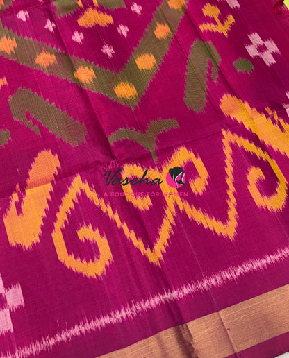 Pure Soft Silk Saree  - Pochampally Weaving - Light Yellow & Pink Combo - VVPSS110