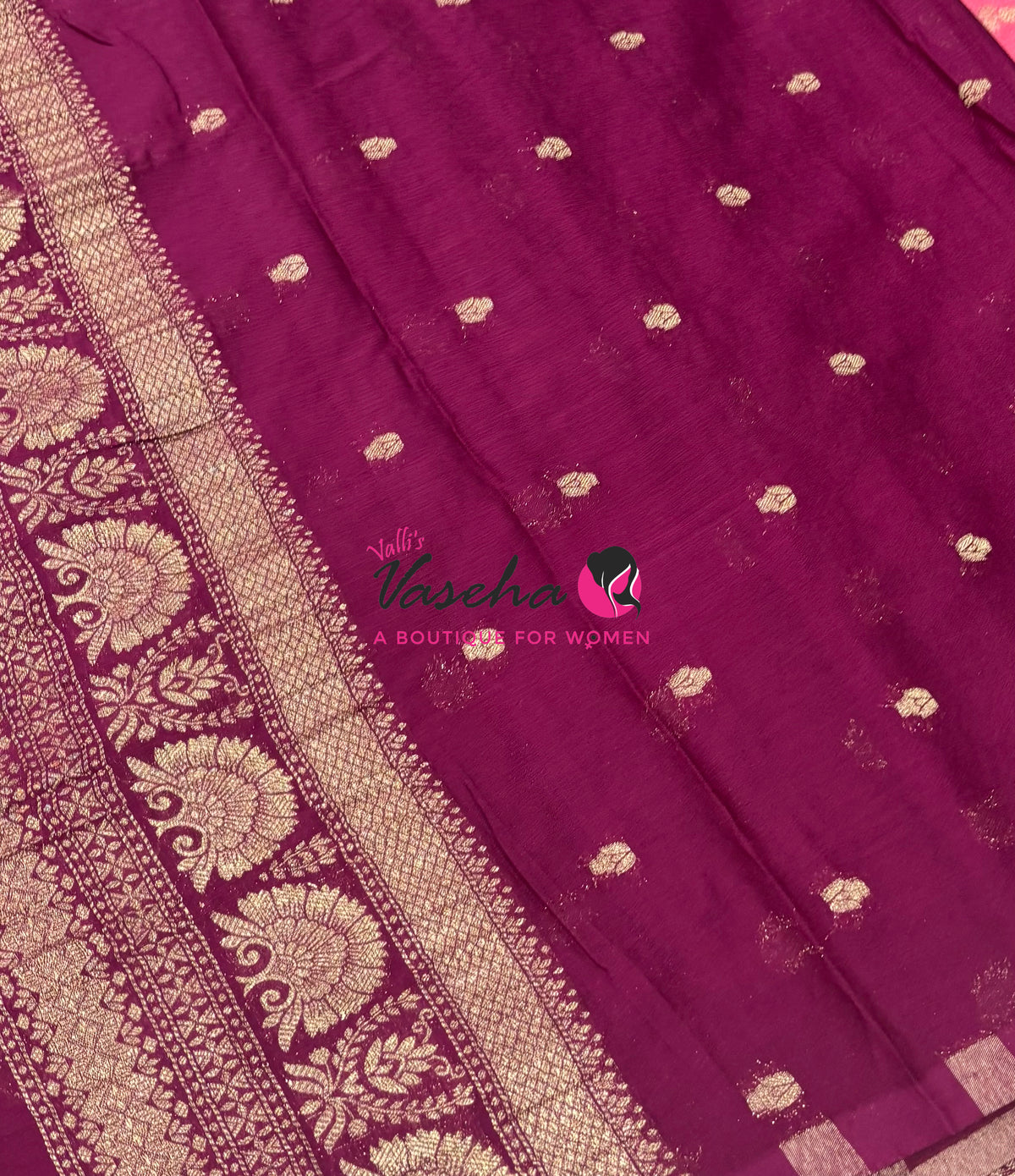 Banarasi Georgette Saree - Pink With Wine Combo - VVBGS002