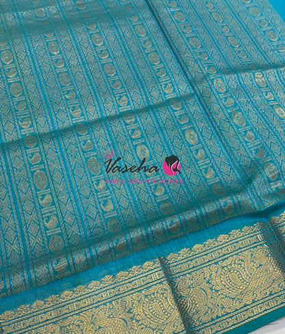 Pure Silk Cotton Saree - Brown With Blue - Lakshadeepam Design - VVPLD001