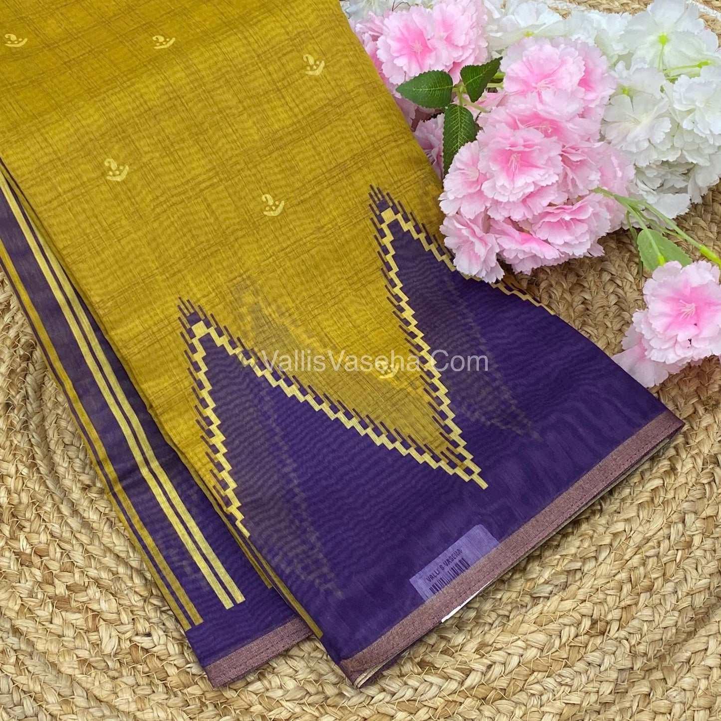 Semi Chanderi Saree - Mustard & Violet Combo - VVSCS003