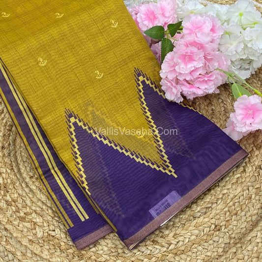 Semi Chanderi Saree - Mustard & Violet Combo - VVSCS003