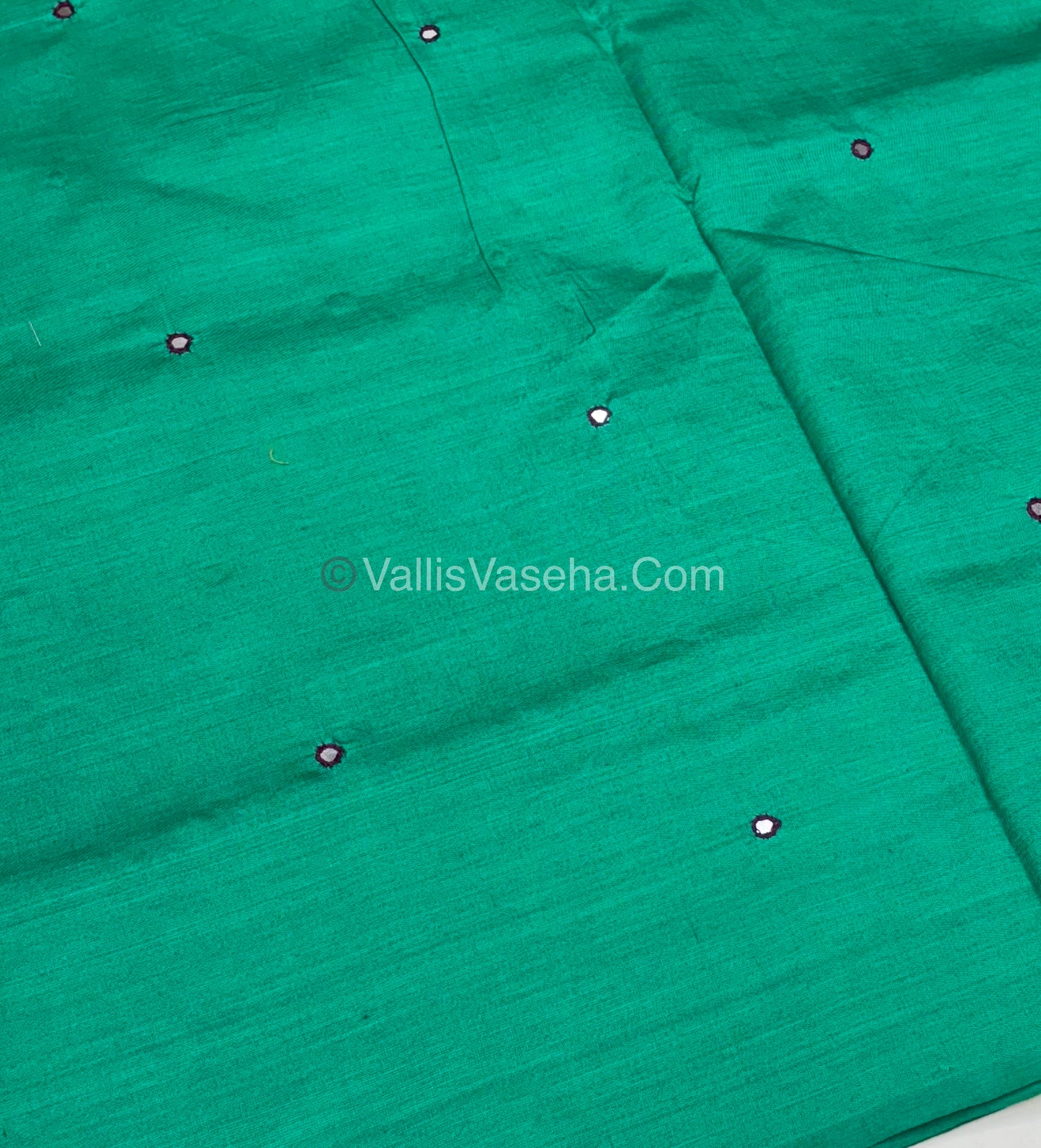 Poly Silk Mixed Cotton - Mirror Work Embroidery - Green with Purple - VVPCM001