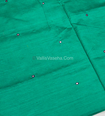 Poly Silk Mixed Cotton - Mirror Work Embroidery - Green with Purple - VVPCM001