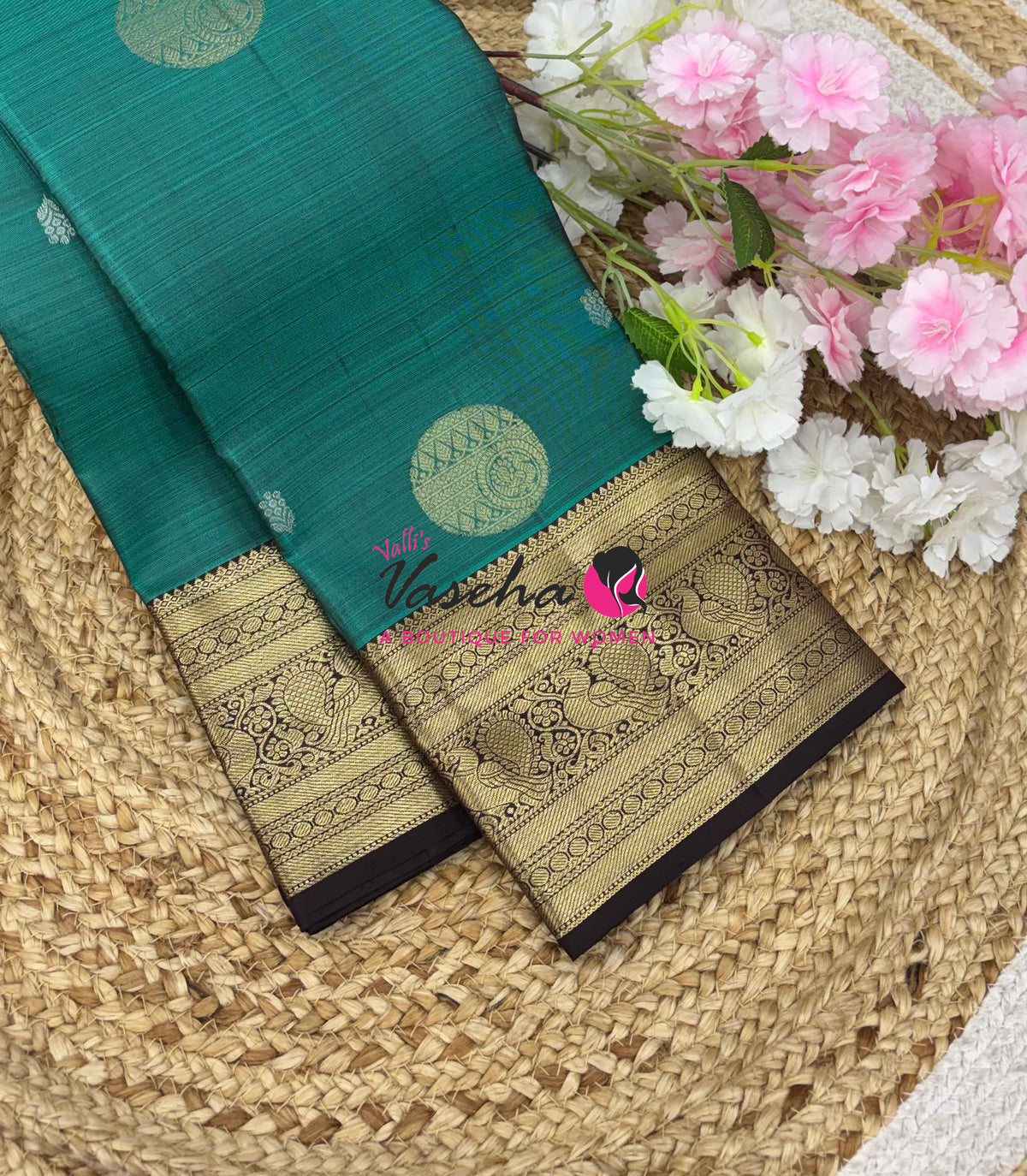 Pure Kanchipuram Silk Saree - Ramar Green With Brown - VVPS094