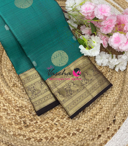 Pure Kanchipuram Silk Saree - Ramar Green With Brown - VVPS094