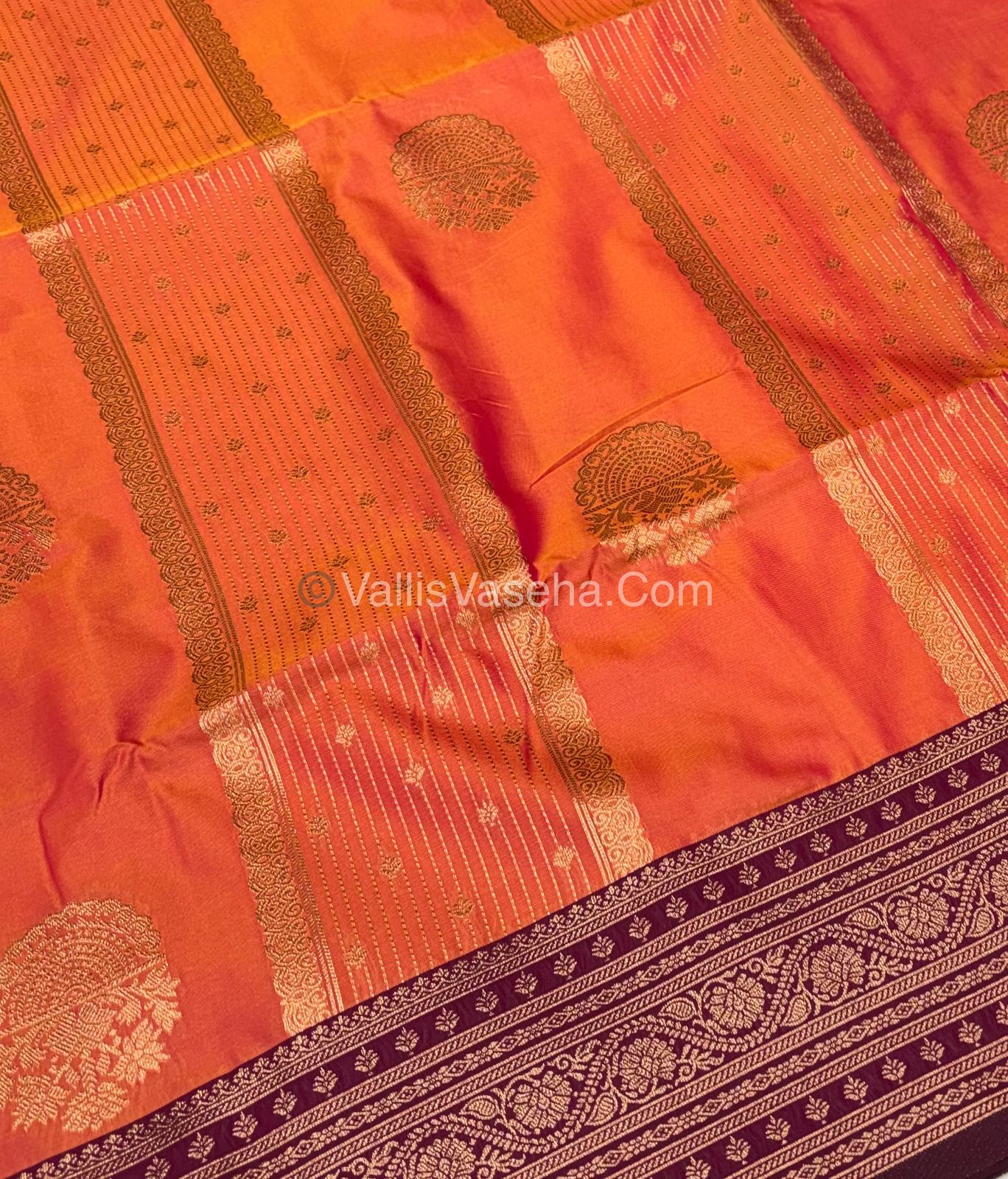 Semi Soft Silk - Peachish Gold With Purplish Pink Shade -VVSSS031 - 3