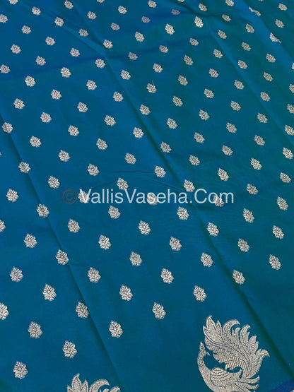 Semi Soft Silk - Peacock Butta Border - Peacock blue Shade -VVSSS014