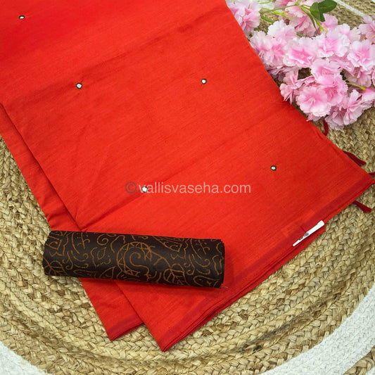 South Mixed Cotton - Mirror Work Embroidery - Maroon with Cream - VVPCM002