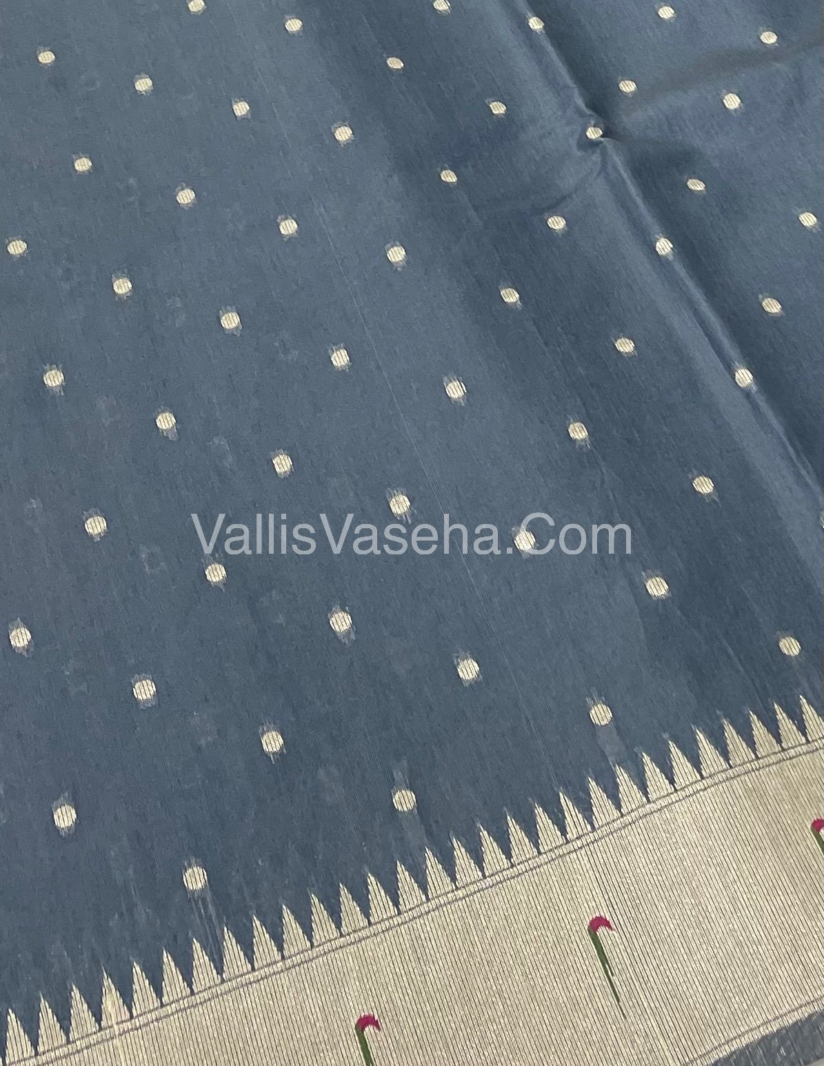 Semi Raw Silk - Paithani Design Weaving - Grey Shade - VVRS005