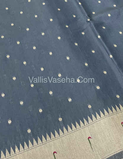 Semi Raw Silk - Paithani Design Weaving - Grey Shade - VVRS005
