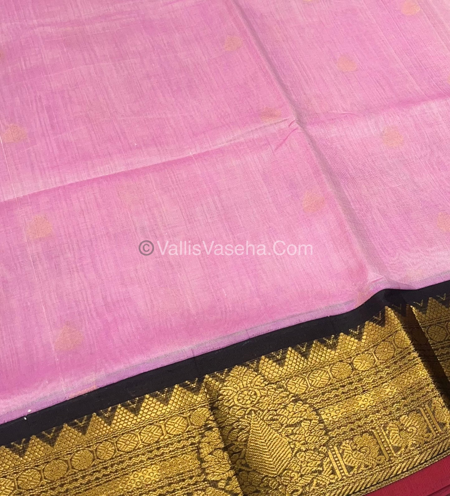 Pure Korvai Silk Cotton Saree - Pink with Black - VVKSC019