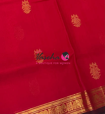 Pure Silk Cotton Saree - Retta Mayil Design - Red Shade - VVRMS001