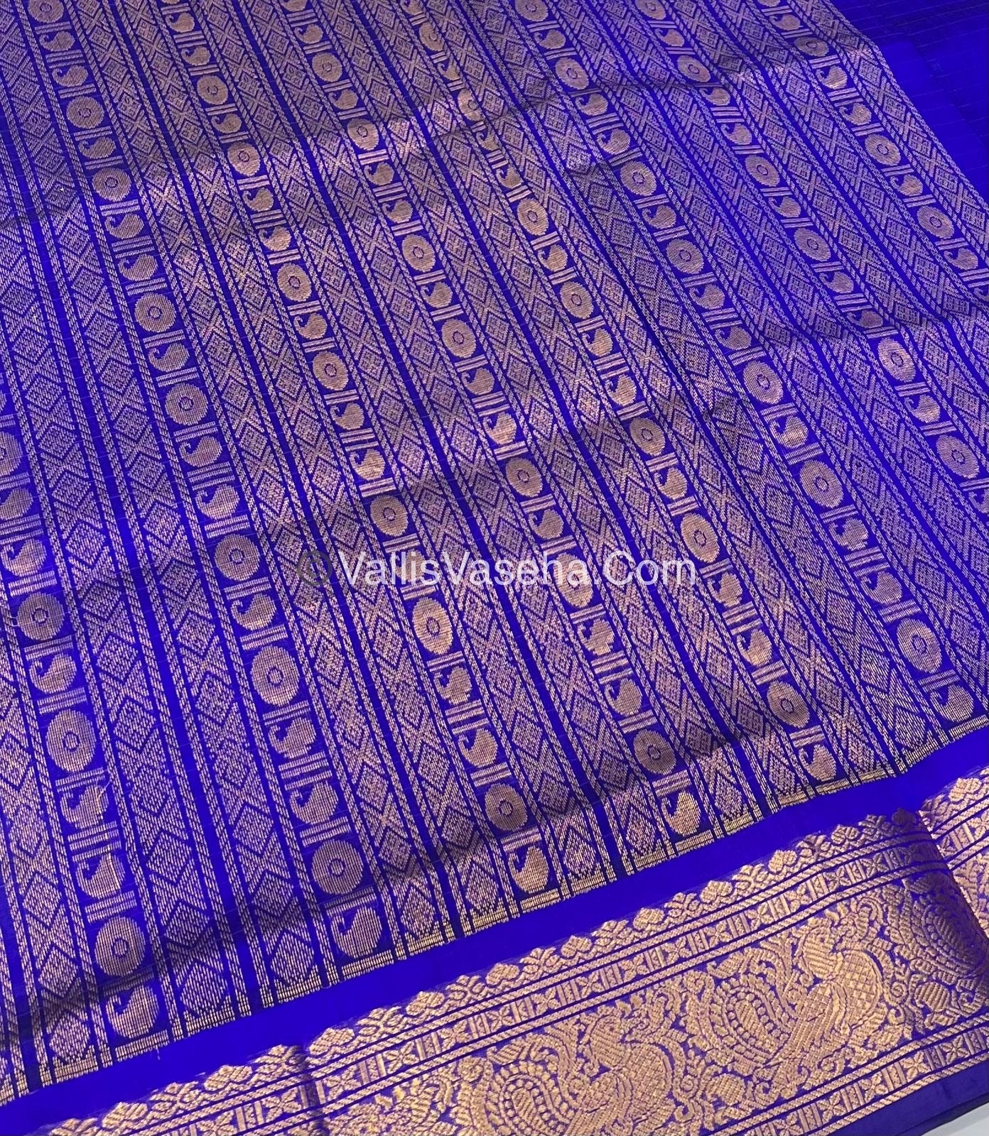 Pure Silk Cotton Saree - Blue With Dark Blue Shade - Lakshadeepam Design - VVPLD001
