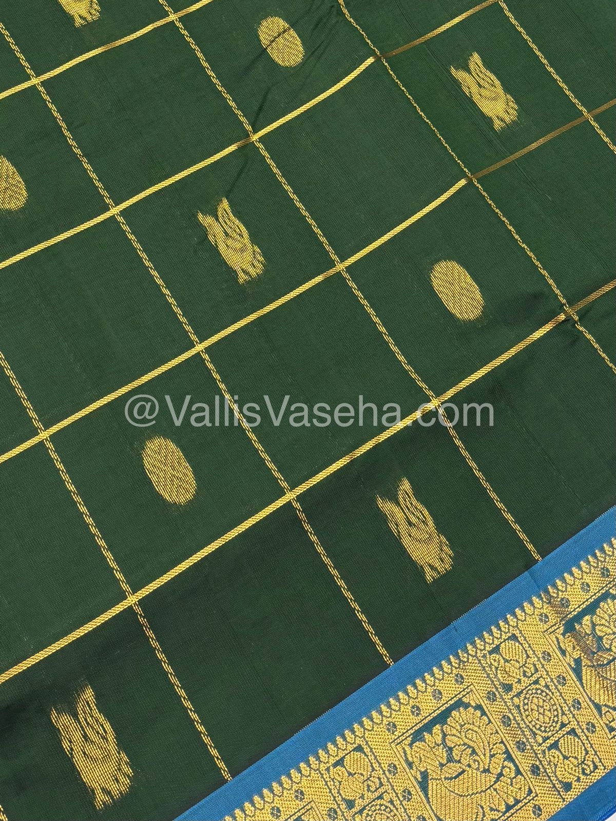 Semi Silk Cotton Saree - Green with Blue shade - VVSSC002