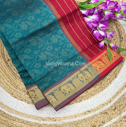 Semi Silk Cotton Saree - Ramar Green With Reddish Maroon Shade - VVSSC007