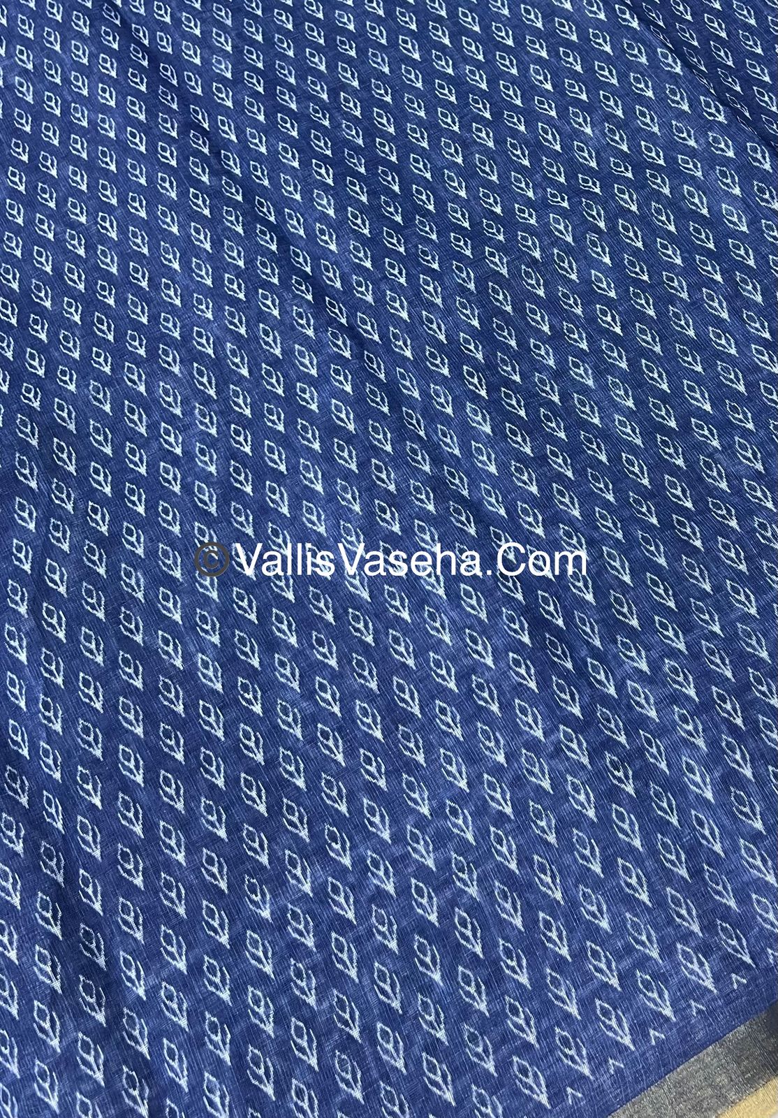Linen Mixed Cotton Saree - Indigo Blue - Printed - VVLMP001
