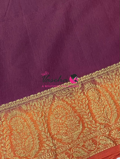 Semi Jute Silk Saree - Wine With Orange Shade- VVSJS001