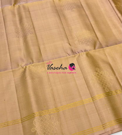 Pure Soft Silk Saree  - Kolam Weaving  - Creamish Gold & Red Combo - VVPSS160