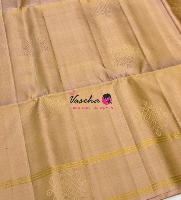 Pure Soft Silk Saree  - Kolam Weaving  - Creamish Gold & Red Combo - VVPSS160