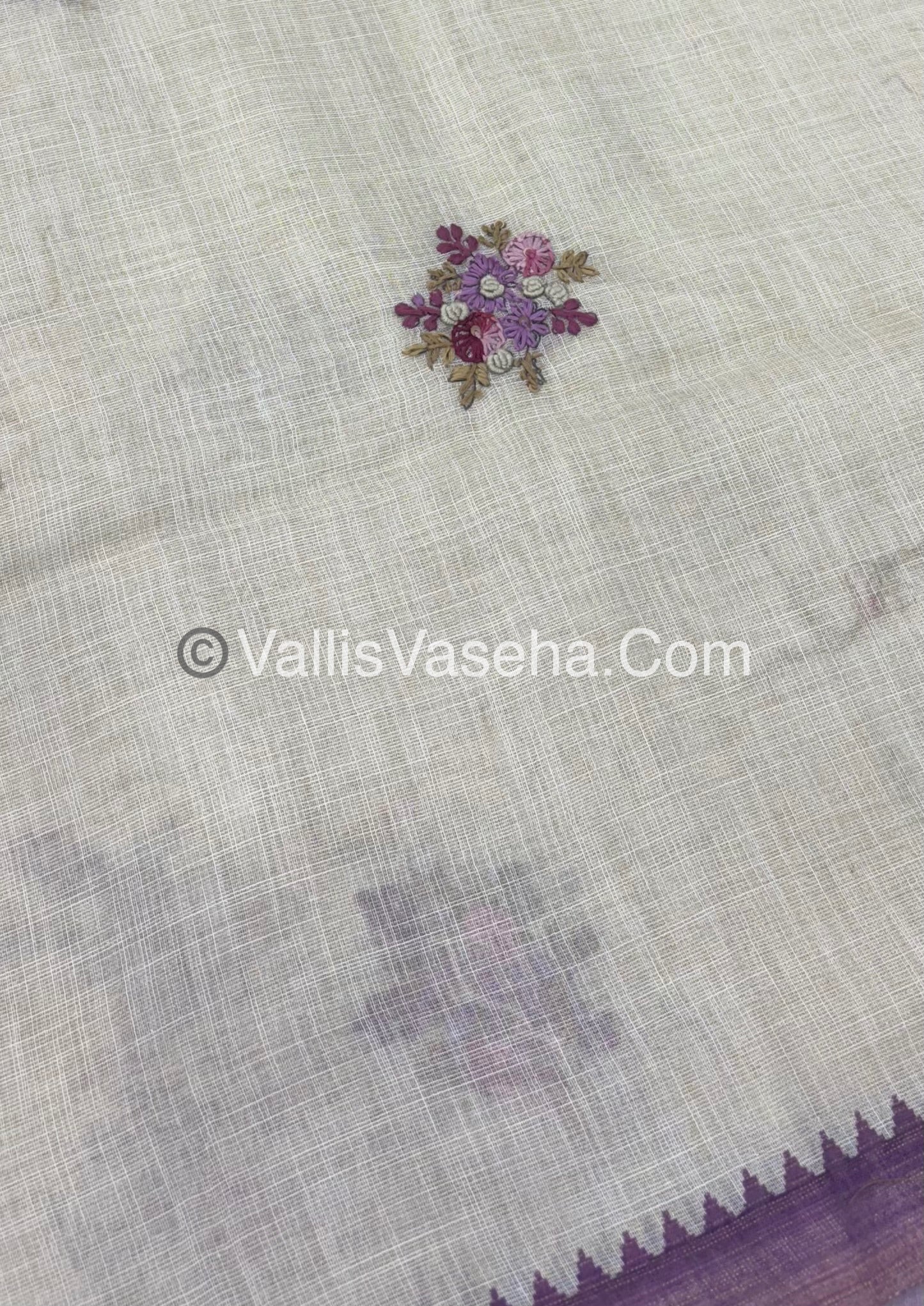 French Knot - Tissue Saree - Cream With purple Shade - VVLFN006