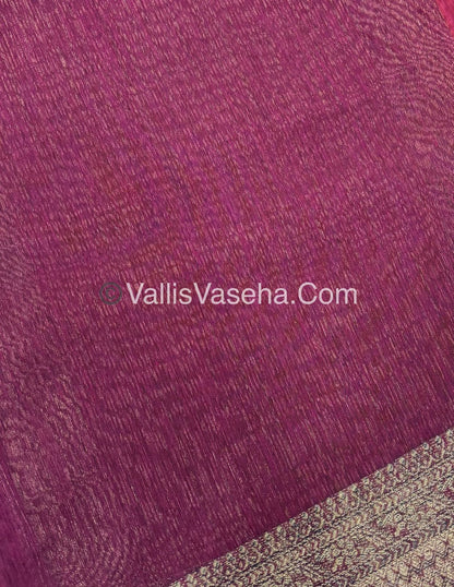 Bamboo Silk Saree - Orange With Wine Shade - VVBSS003