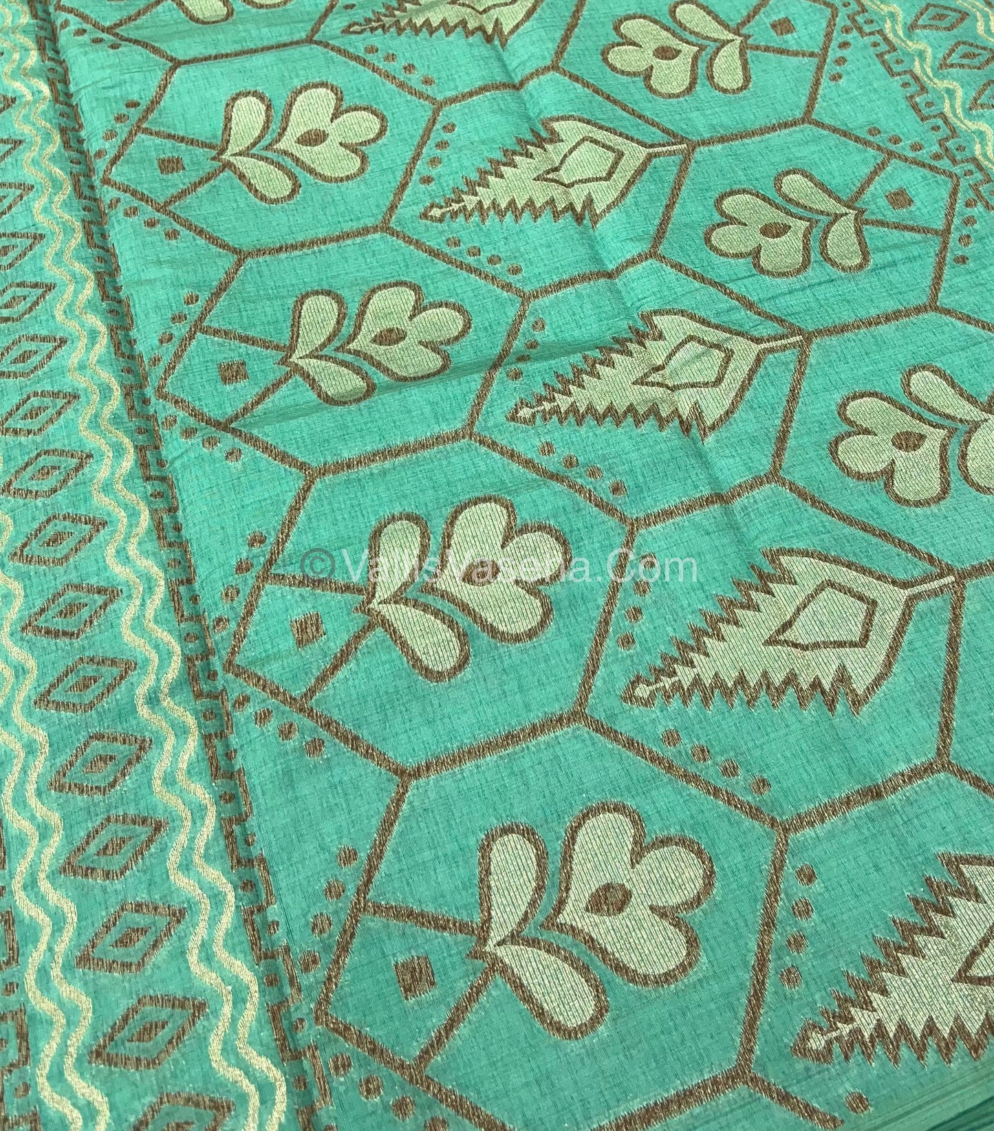 Cherry Tussar - Semi Tussar Silk -  Green - VVSTS009
