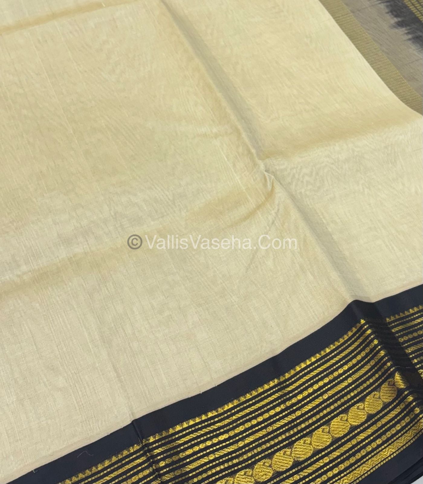 Pure Korvai Silk Cotton - Cream with Black - VVKSC025