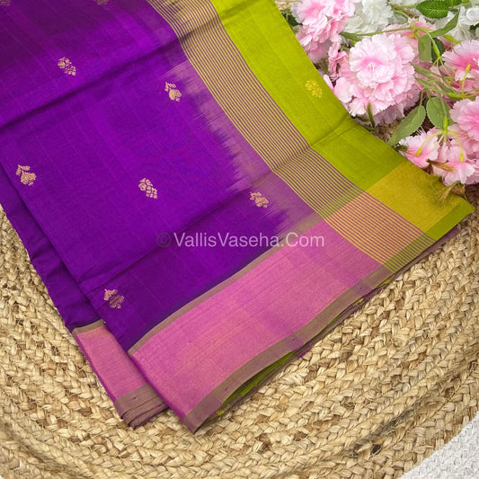 Semi Silk Cotton Saree - Purple & Mehandi Green Combo - VVSSC001