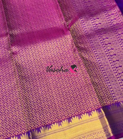 Pure Kanchipuram Silk Saree - Dual Tone Green & Purplish Pink Combo - VVPS013