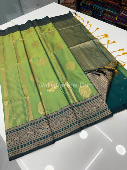 Semi Soft Silk - Light Green With Green Shade -VVSSS031 - 4