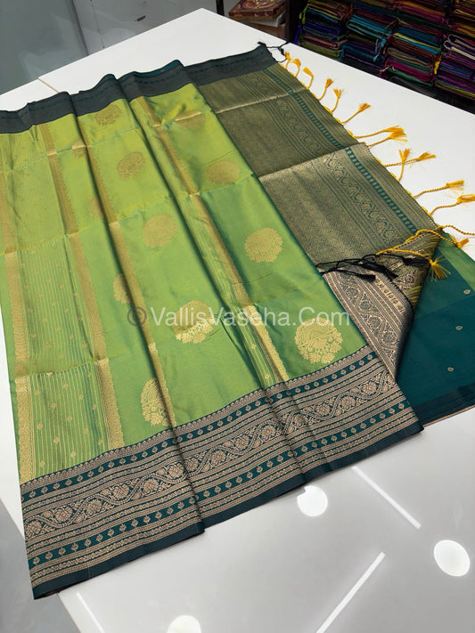 Semi Soft Silk - Light Green With Green Shade -VVSSS031 - 4