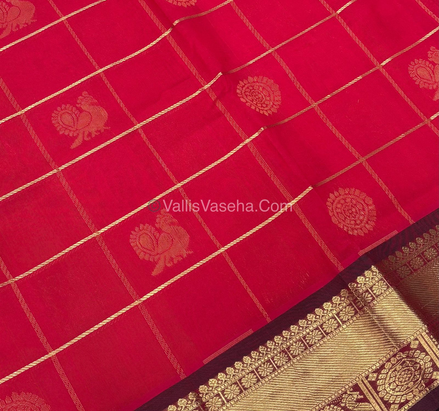 Pure Silk Cotton Saree - Mayil & Chakkaram Design - Red With Brown Shade - VVMC001