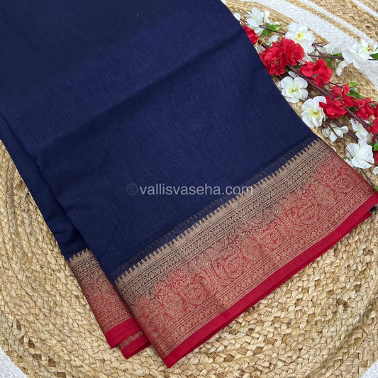 Bamboo Silk Saree  - Ink Blue  With Red Shade    - VVBSS001