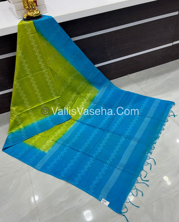 Bhagalpuri Silk - Green With Blue- VVBS005