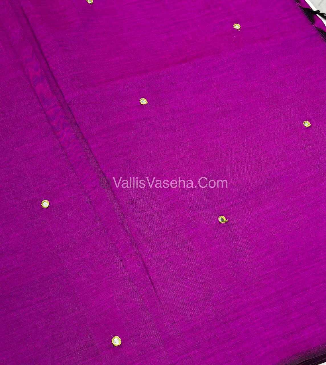 Poly Silk Mixed Cotton - Mirror Work Embroidery - Purplish Pink with Green - VVPCM001