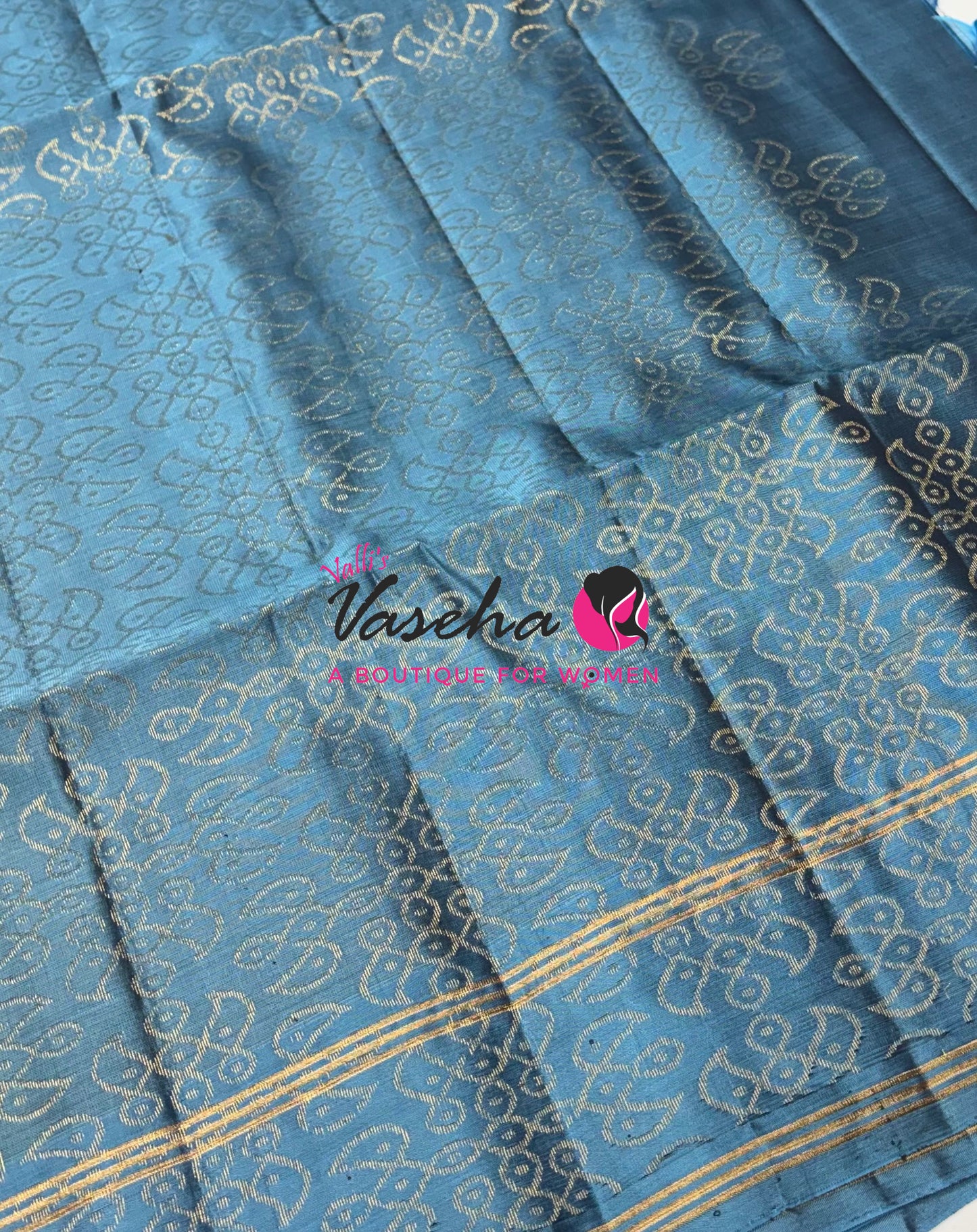 Pure Soft Silk Saree - (1.75 Warp) Kolam Design - Shade Of Brown & Green With Blue - VVPSS074