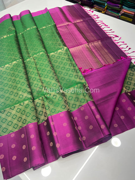 Pure Soft Silk Saree - Green With Pink Shade - VVPSS063