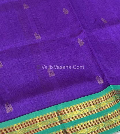 Pure Korvai Silk Cotton - Lavender with Turquoise Blue - VVKSC025