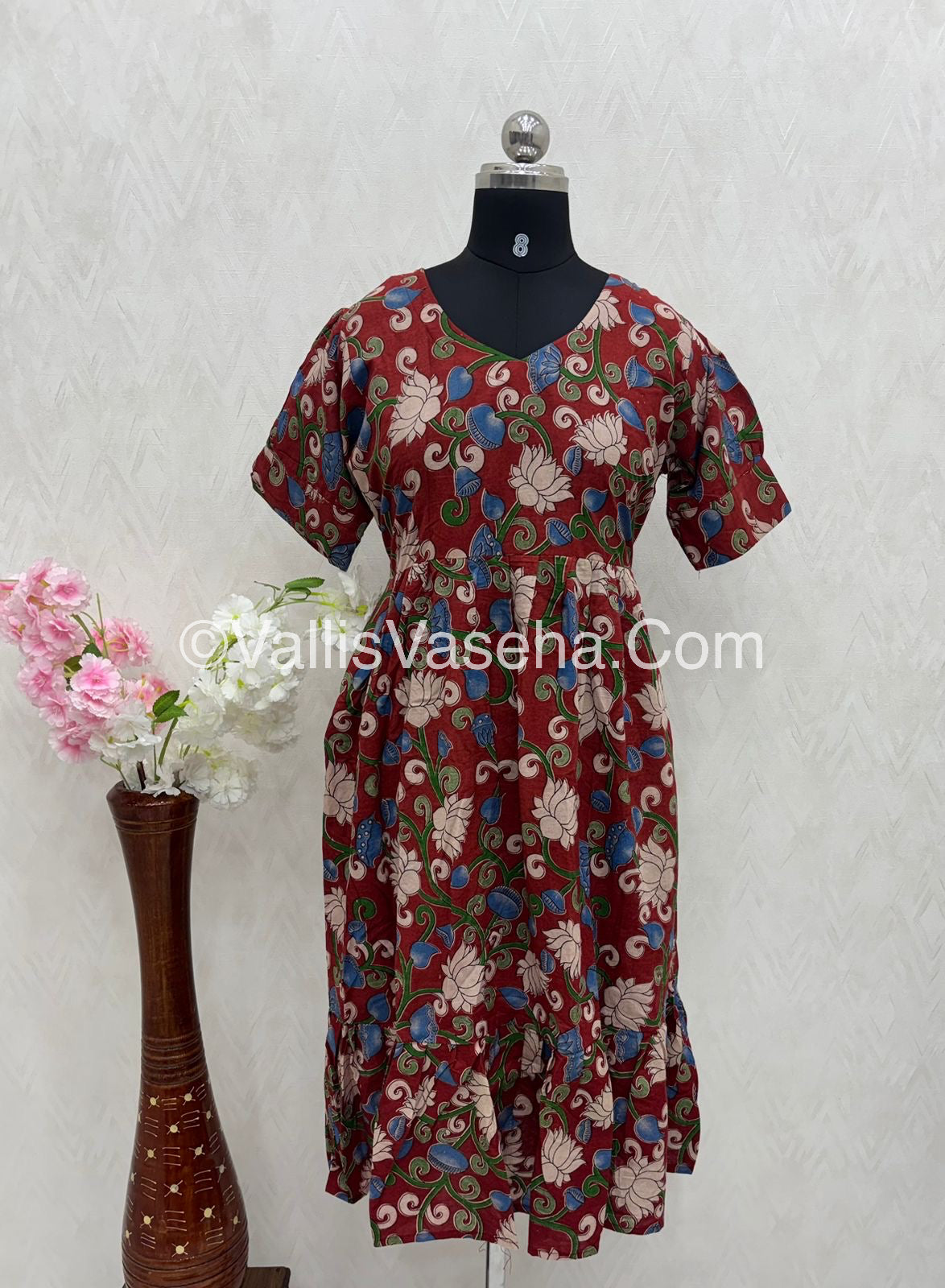 Ready Made - Kalamkari Frock - Maroon Color - VVRKF001