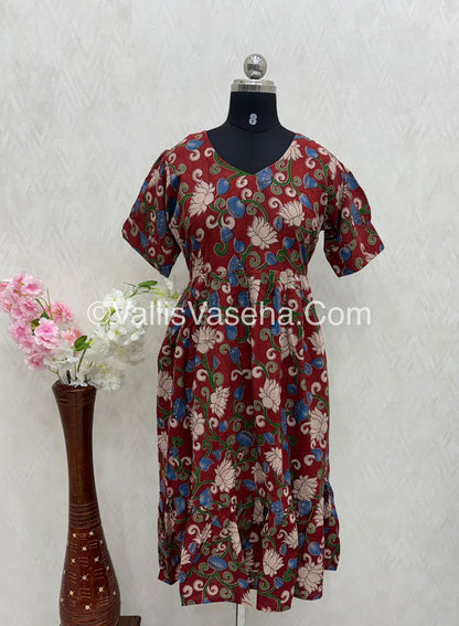 Ready Made - Kalamkari Frock - Maroon Color - VVRKF001